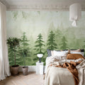 Watercolor Forest, Green Mural Wallpaper - room preview 03