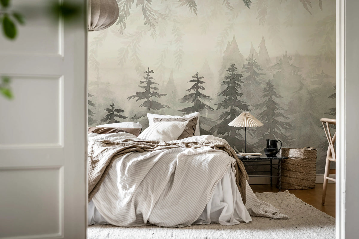 Watercolor Forest‚ Gray Mural Wallpaper - room preview 03