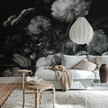 Bold Bouquet, Black Mural Wallpaper - room preview 03
