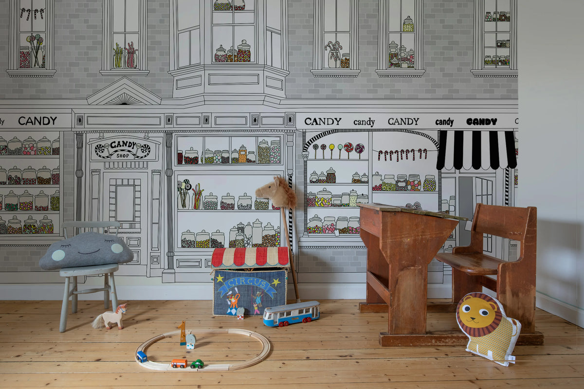Candyshop, Gray Mural Wallpaper - room preview 03