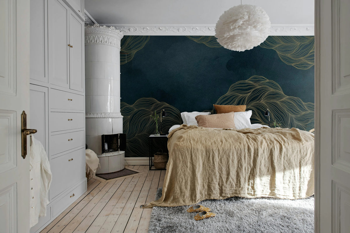 Opulence Dots, Midnight Blue Mural Wallpaper - room preview 03