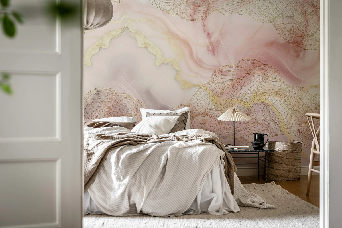 Opulence Dots, Pink Marble Mural Wallpaper - room preview 03