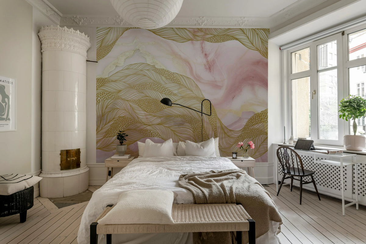 Opulence Flow, Pink Marble Mural Wallpaper - room preview 03