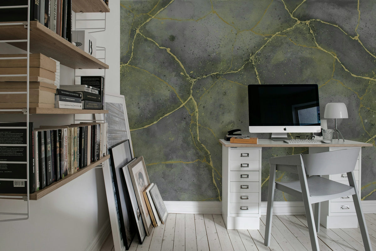 Marble Watercolor, Gray Mural Wallpaper - room preview 03