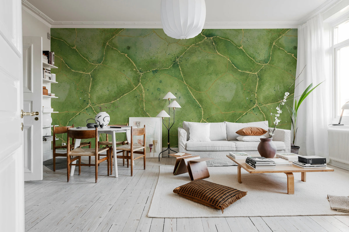 Marble Watercolor, Green Mural Wallpaper - room preview 03
