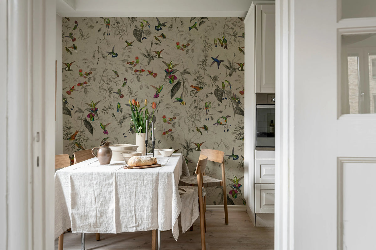 Hummingbird, Beige Mural Wallpaper - room preview 03