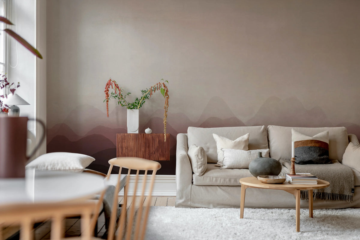 Gradient Flow, Burgundy Mural Wallpaper - room preview 03