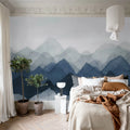 Watercolor Mountain, Blue Mural Wallpaper - room preview 03