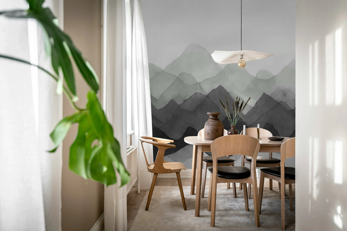 Watercolor Mountain, Black Mural Wallpaper - room preview 03
