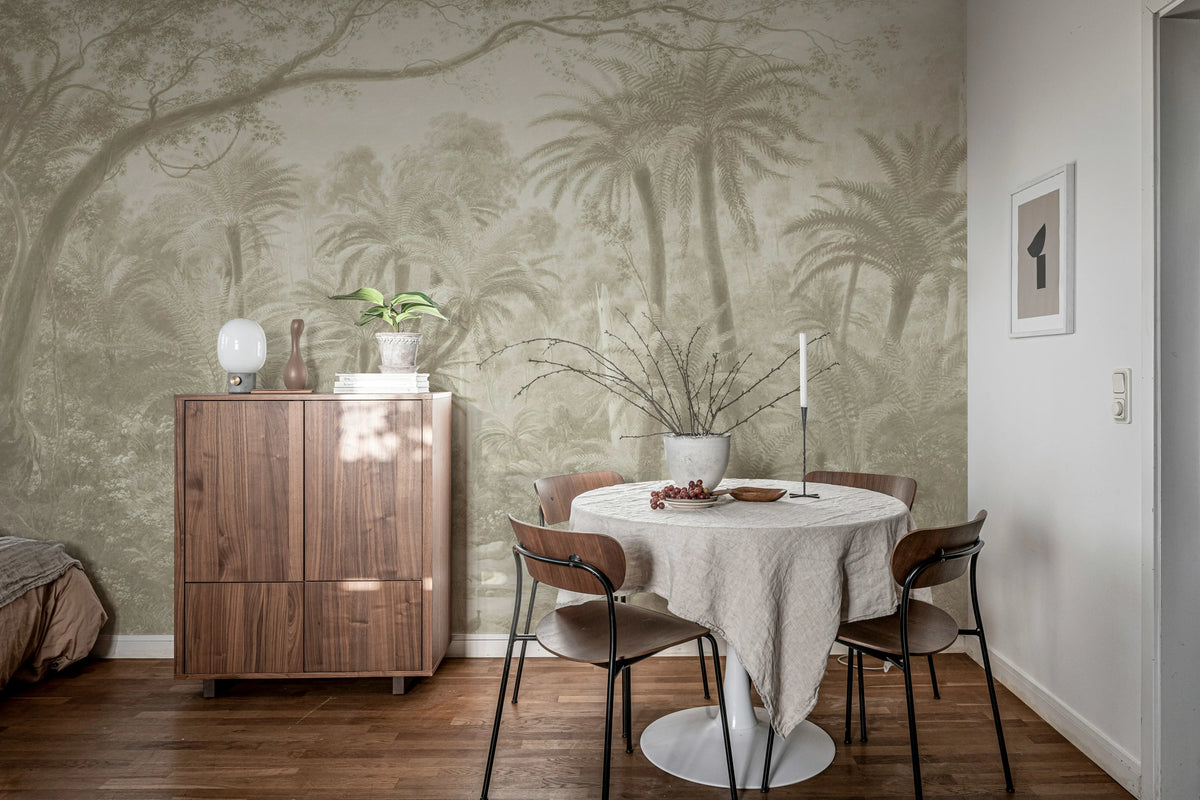 Palm Landscape, Beige Mural Wallpaper - room preview 03