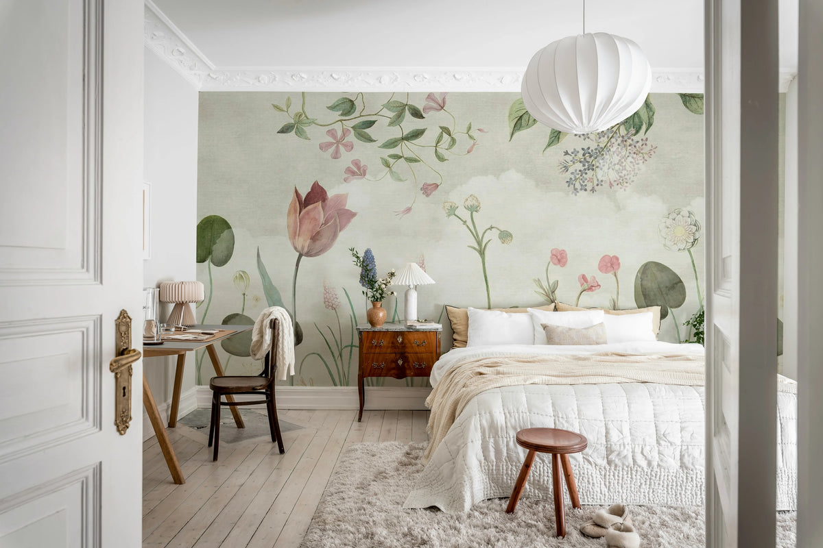 Floral Nostalgia, Pastel Mural Wallpaper - room preview 03