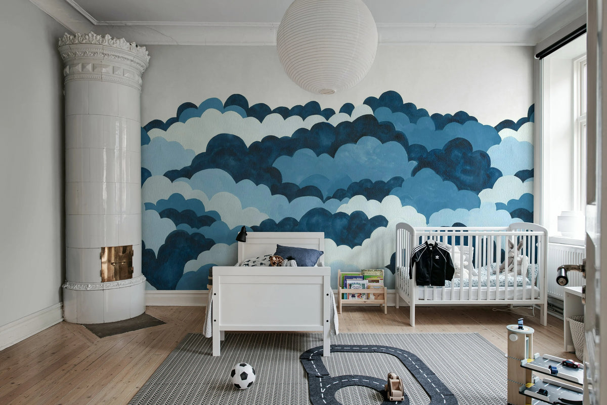 Dreamy Clouds, Blue Mural Wallpaper - room preview 03
