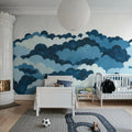 Dreamy Clouds, Blue Mural Wallpaper - room preview 03