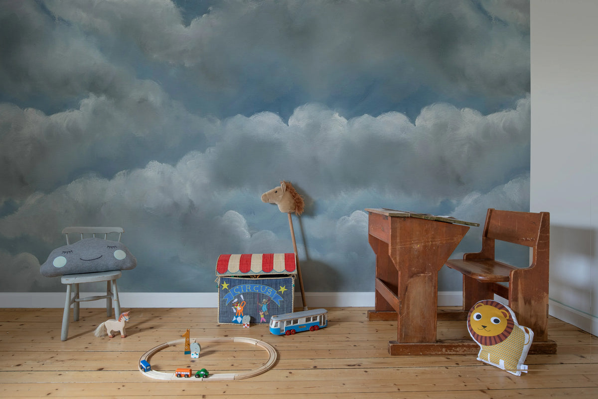 Storm Clouds, Blue Mural Wallpaper - room preview 03