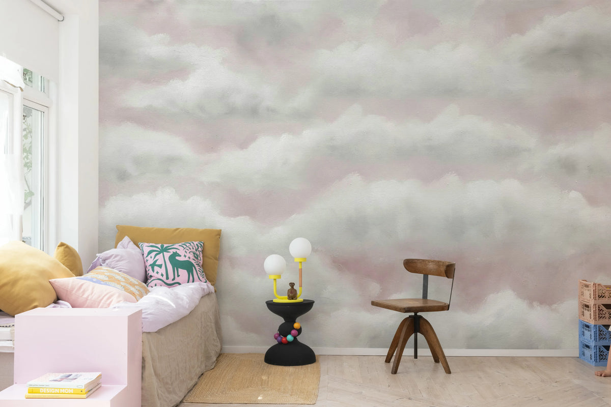 Tender Clouds, Pink Mural Wallpaper - room preview 03