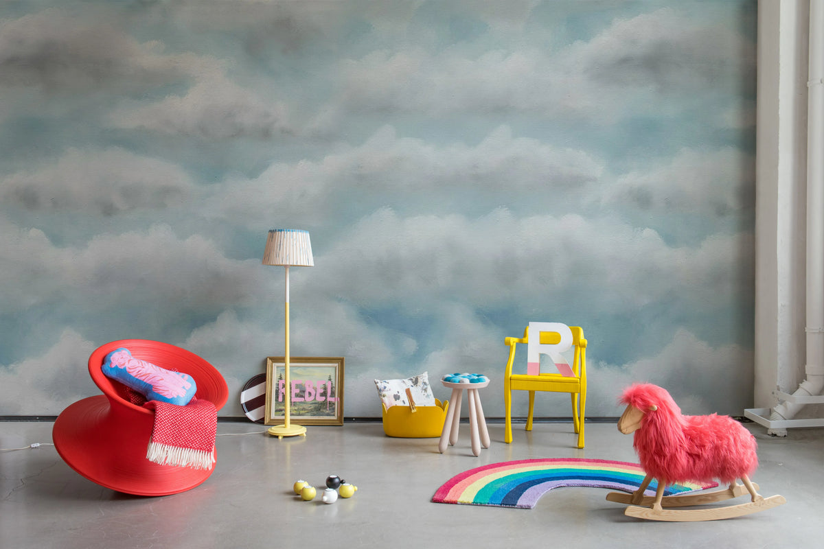 Tender Clouds, Blue Mural Wallpaper - room preview 03
