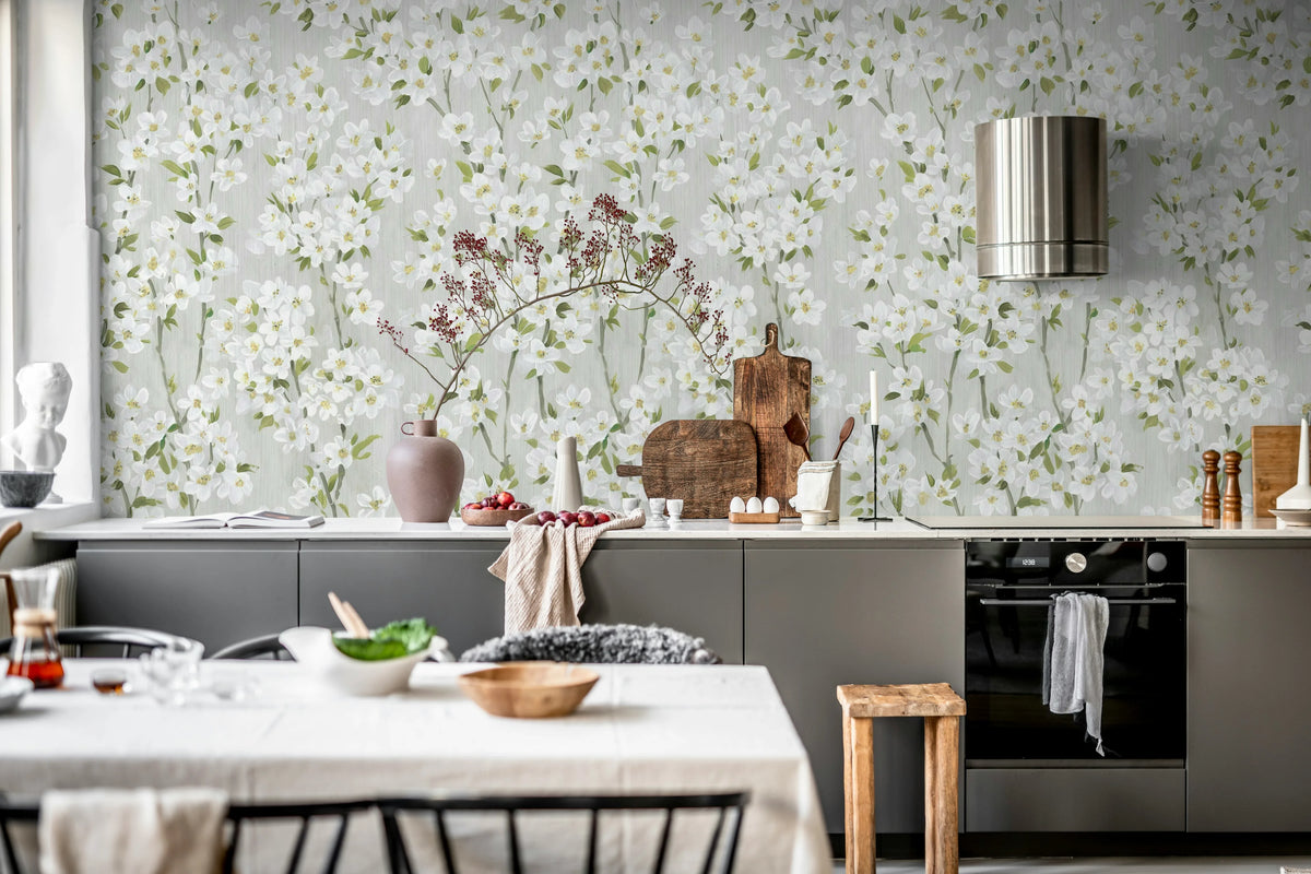 Cherry Blossom Tree, White Mural Wallpaper - room preview 03