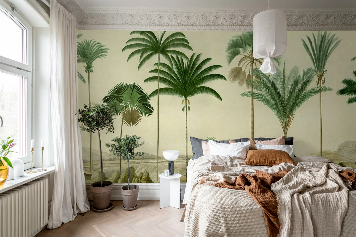 Vintage Palms, Green Mural Wallpaper - room preview 03
