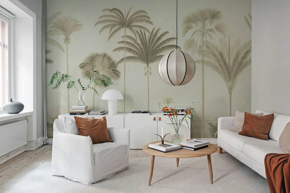Vintage Palms, Beige Mural Wallpaper - room preview 03