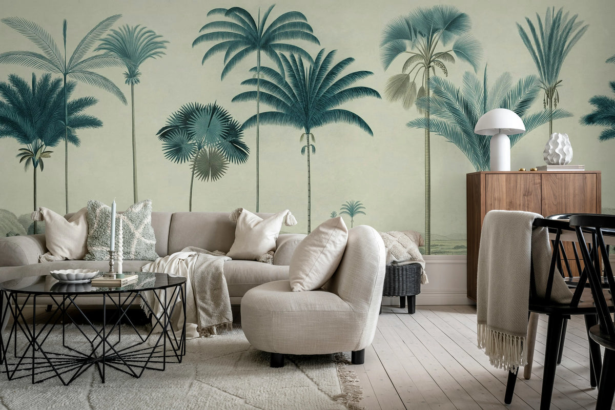 Vintage Palms, Blue Mural Wallpaper - room preview 03