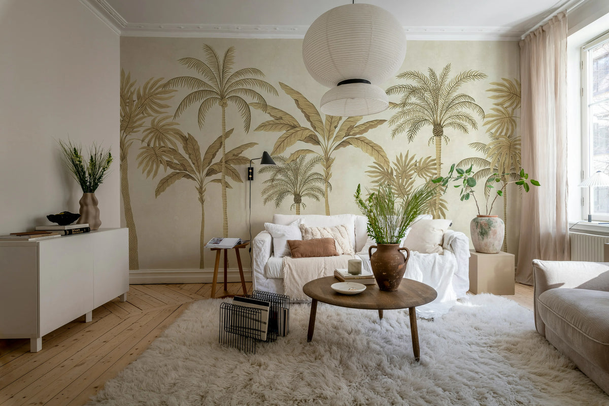 Golden Palms, Beige Mural Wallpaper - room preview 03
