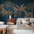 Golden Palms, Blue Mural Wallpaper - room preview 03