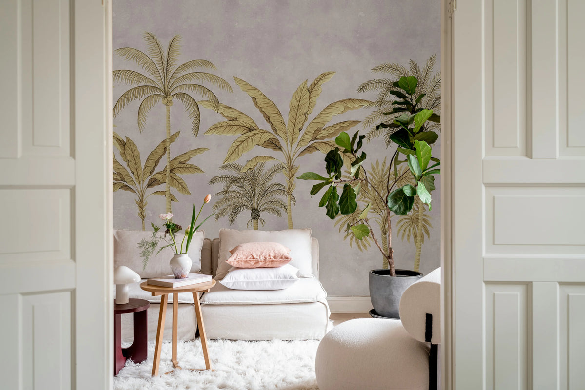 Golden Palms, Pink Mural Wallpaper - room preview 03