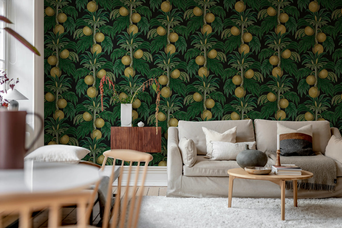 Lush Lemons, Black Mural Wallpaper - room preview 03