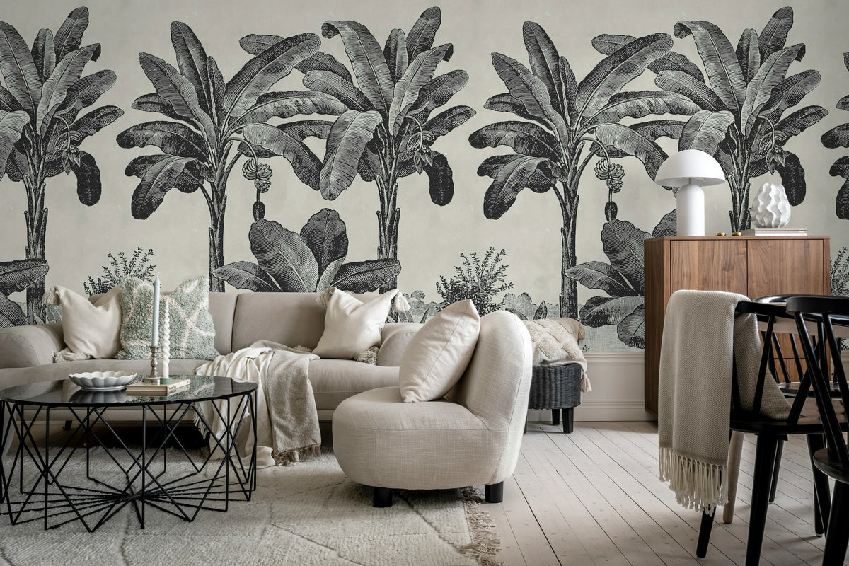 Timeless Tropics, Black & White Mural Wallpaper - room preview 03
