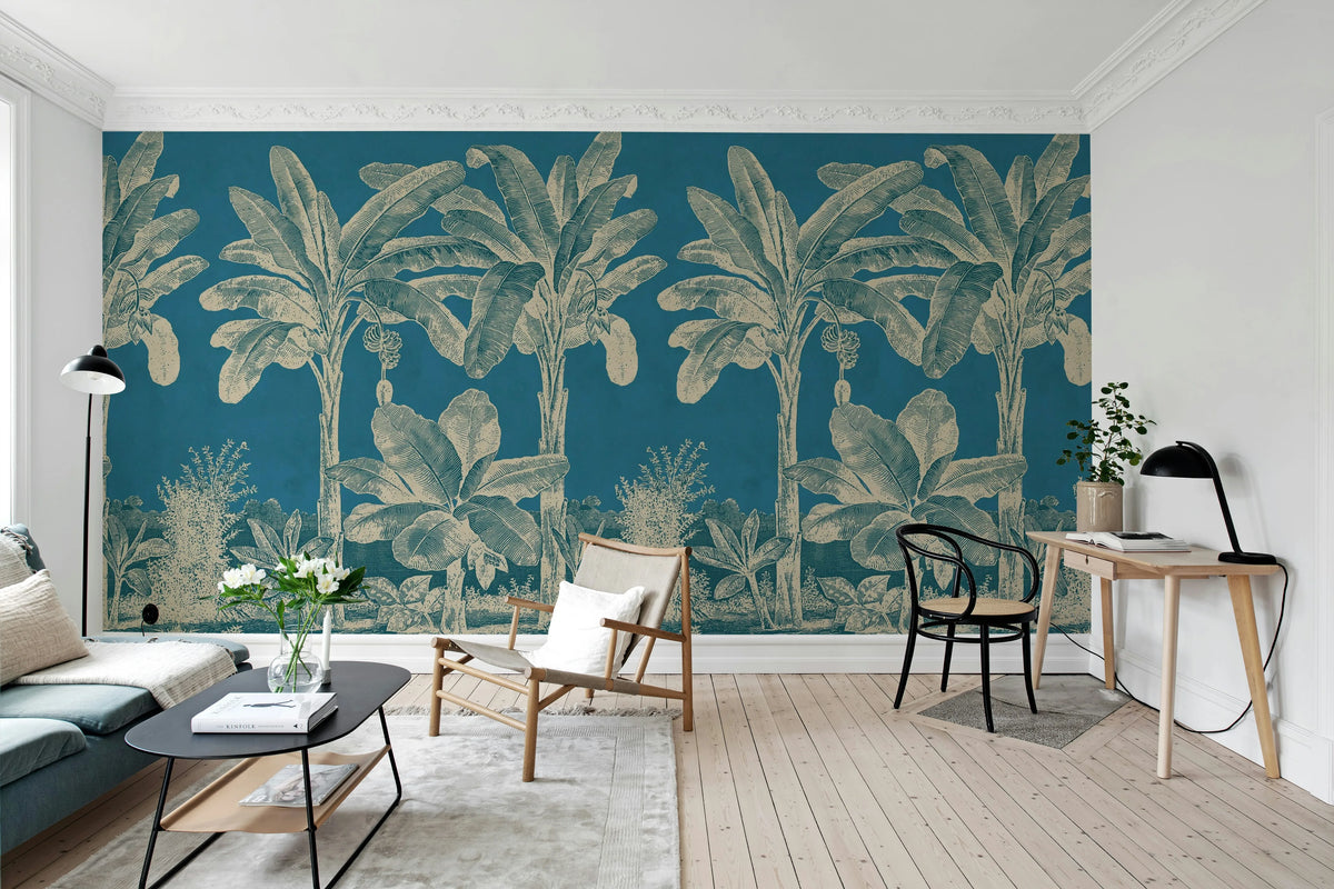 Timeless Tropics, Blue Mural Wallpaper - room preview 03