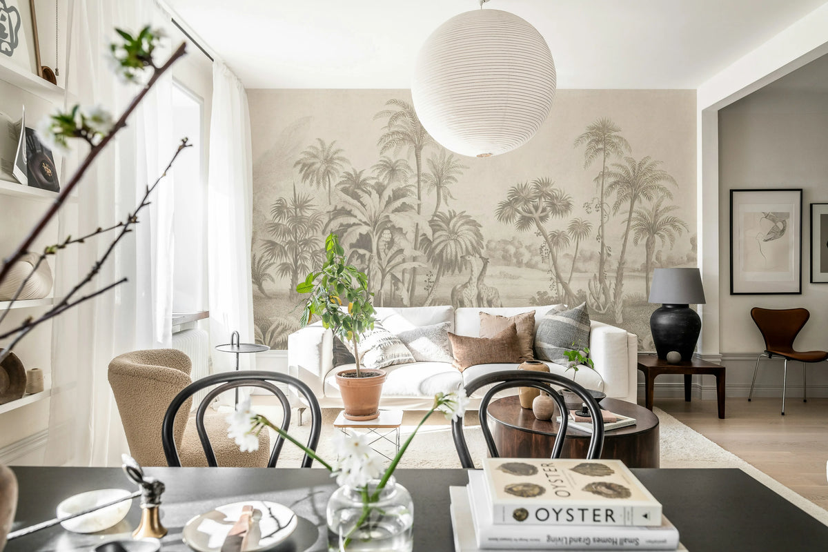 Giraffe Savannah, Beige Mural Wallpaper - room preview 03