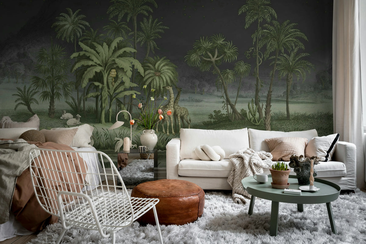 Giraffe Savannah, Nightfall Mural Wallpaper - room preview 03