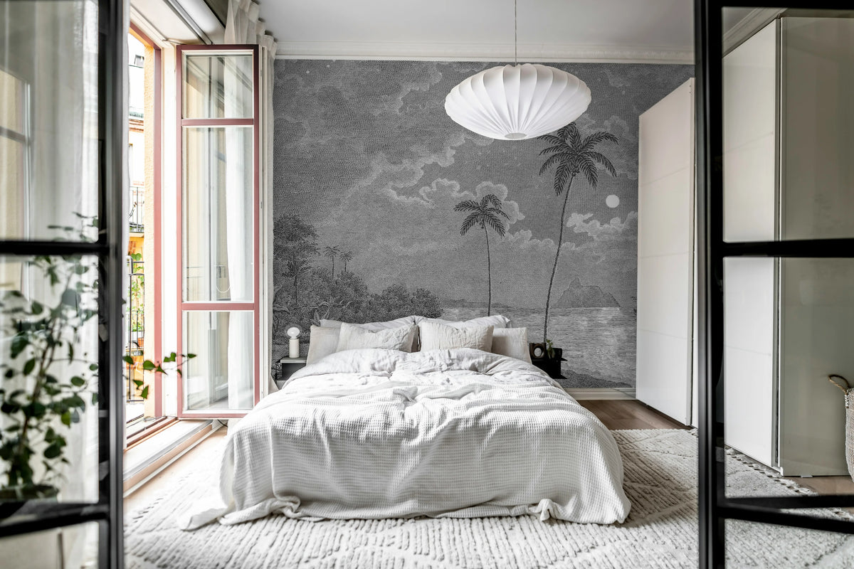 Palm Beach, Black & White Mural Wallpaper - room preview 03