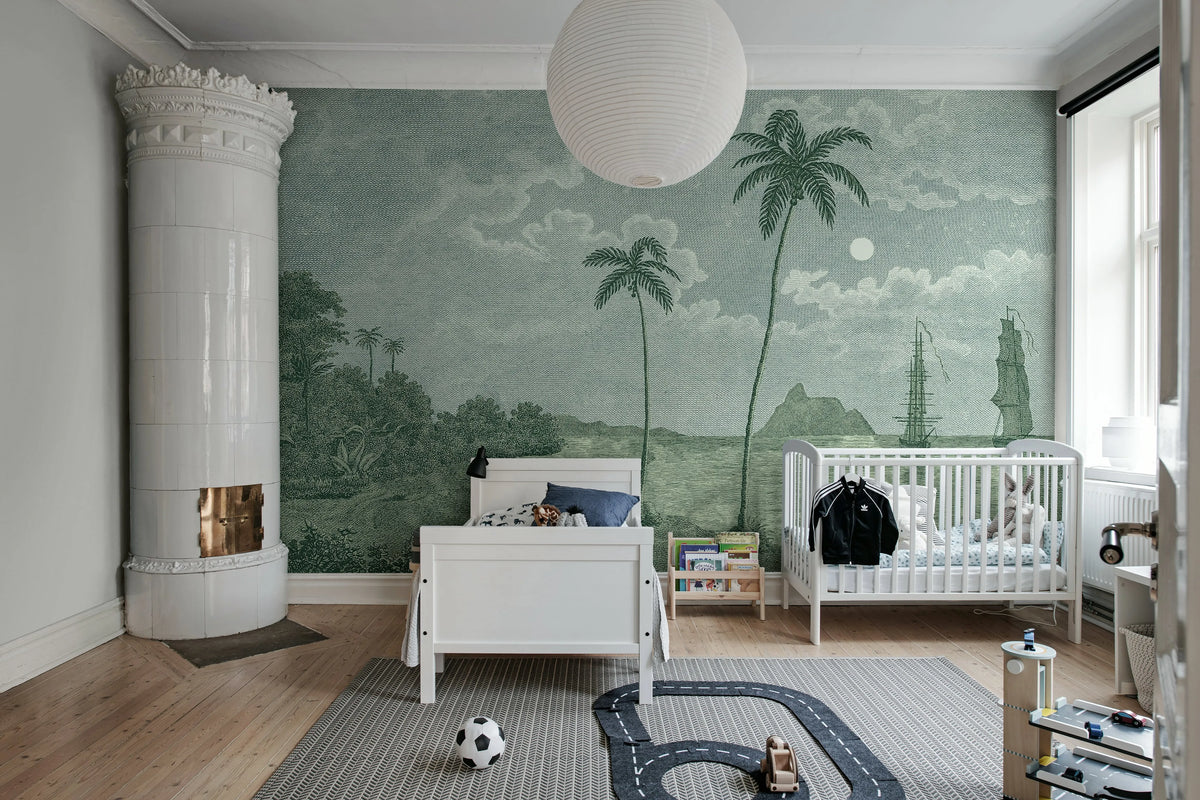 Palm Beach, Blue Mural Wallpaper - room preview 03