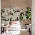 Dancing Cranes, Dusty Pink Mural Wallpaper - room preview 03