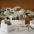Dancing Cranes, Orange Mural Wallpaper - room preview 03