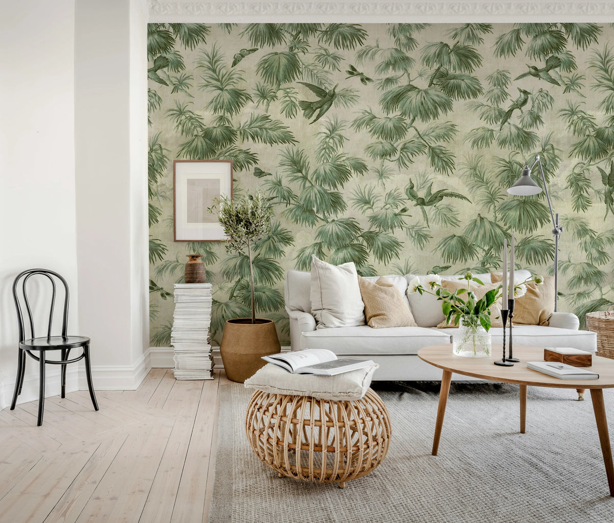 Humming Harmony, Green Mural Wallpaper - room preview 03