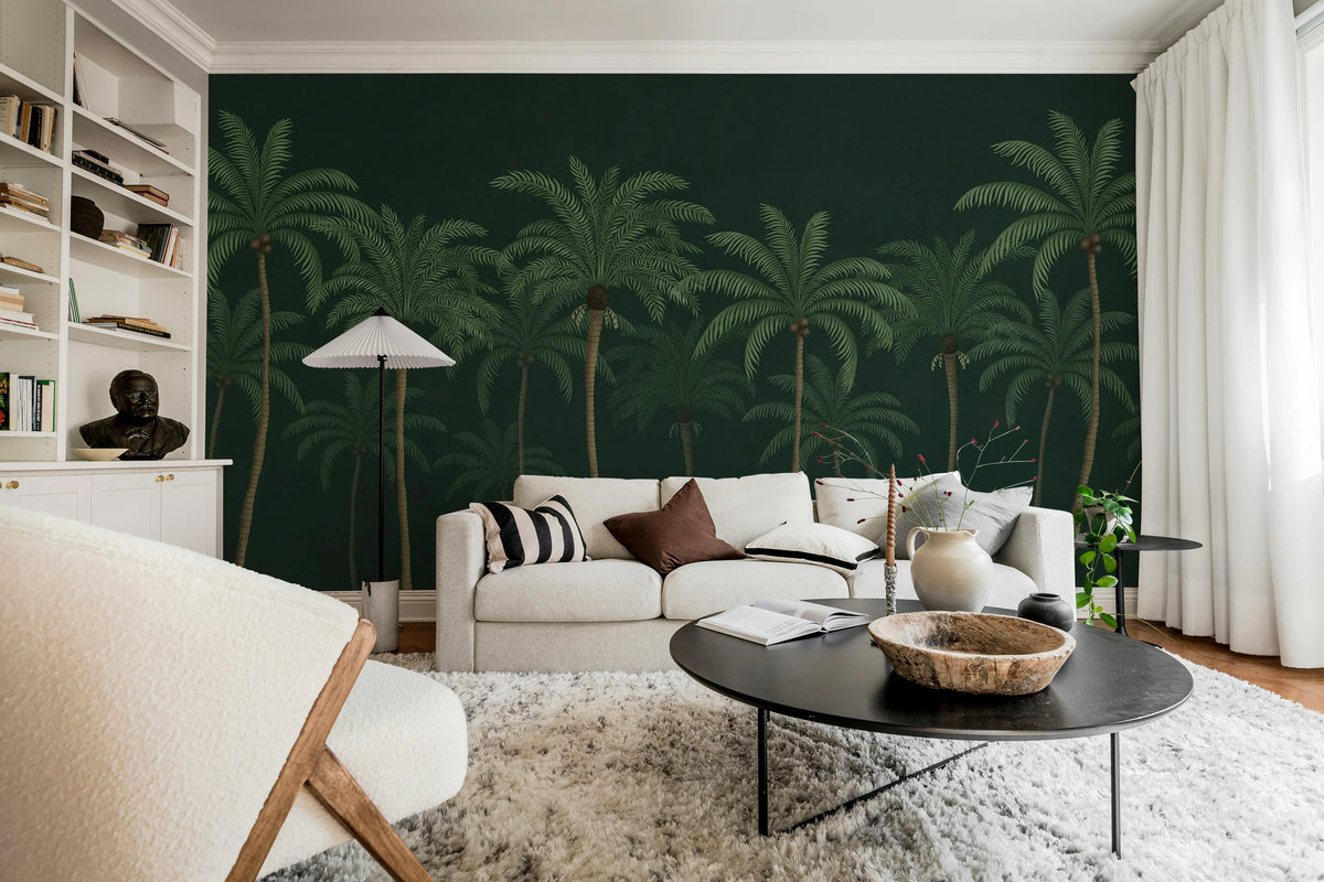 Palm Parade, Black Mural Wallpaper - room preview 03