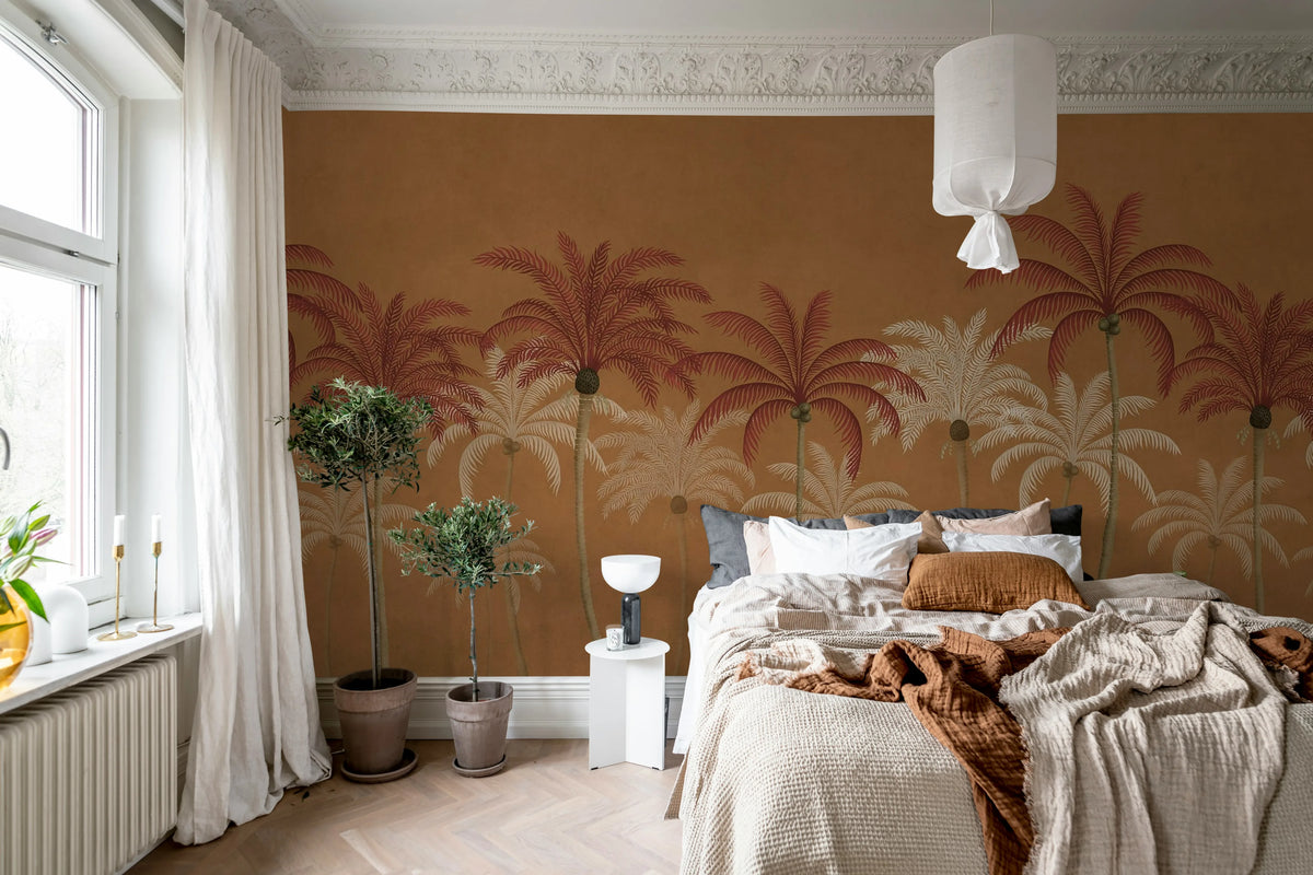 Palm Parade, Orange Mural Wallpaper - room preview 03