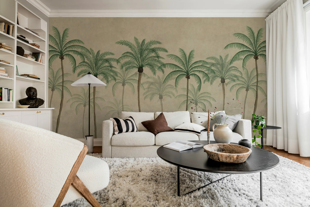Palm Parade, Beige Mural Wallpaper - room preview 03