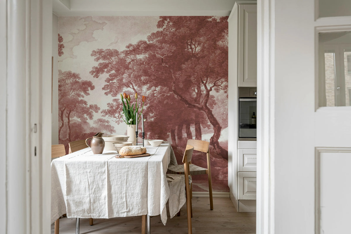 The Vintage Grove, Burgundy Mural Wallpaper - room preview 03