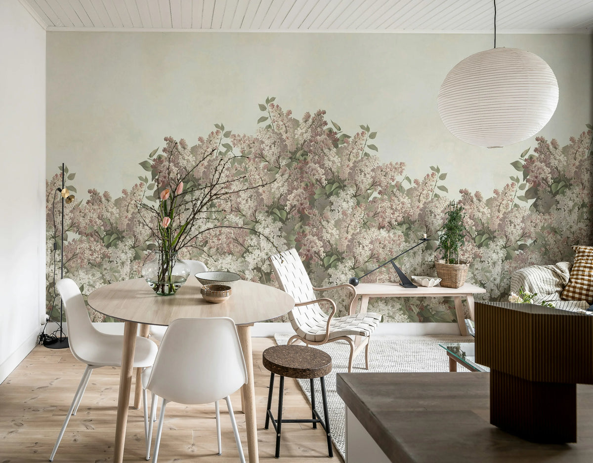 Syringa Flowers, Pink Mural Wallpaper - room preview 03