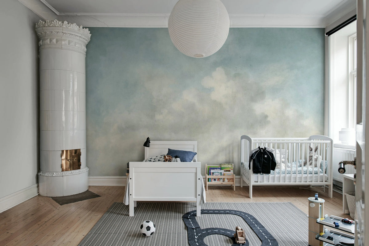Vintage Clouds, Blue Mural Wallpaper - room preview 03