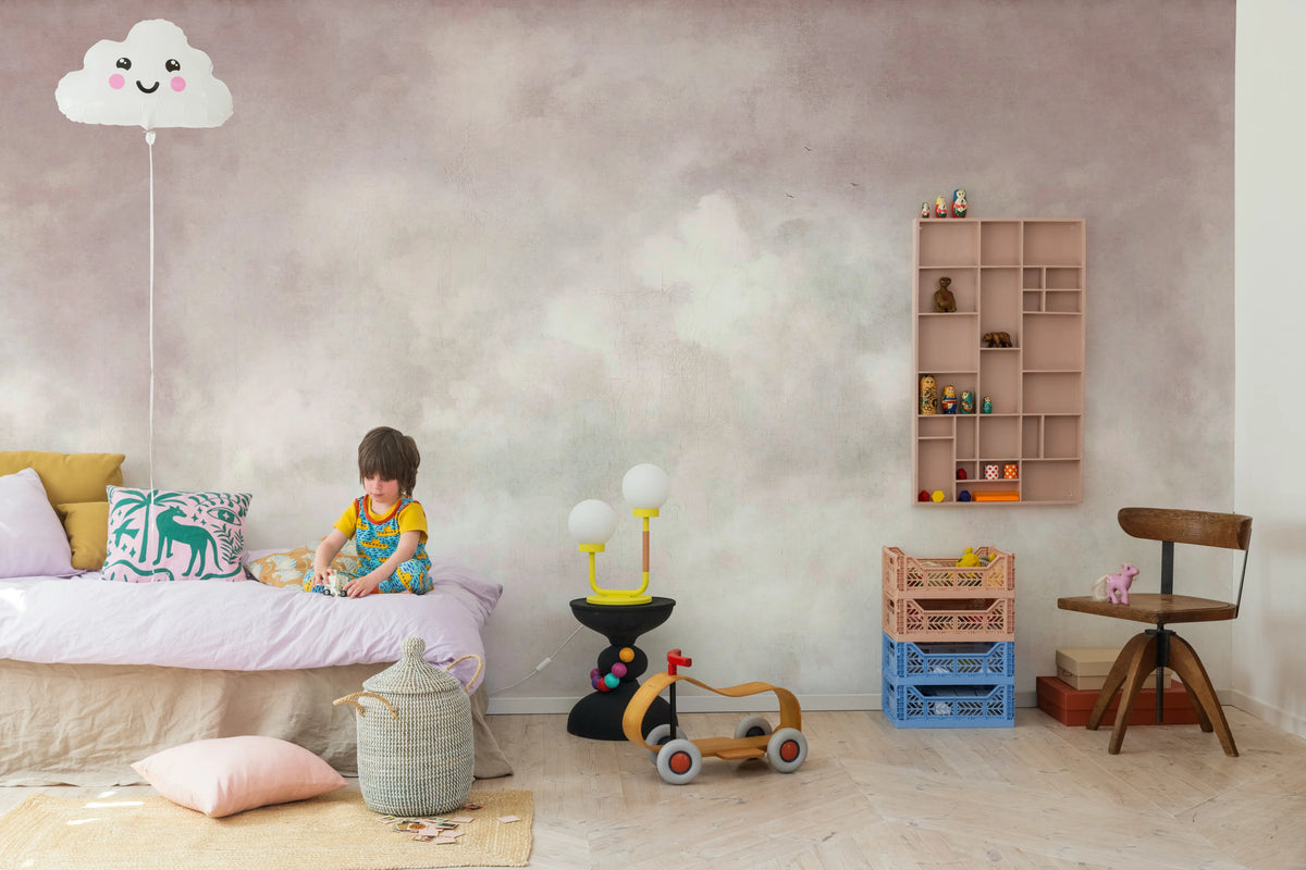 Vintage Clouds, Pink Mural Wallpaper - room preview 03
