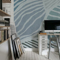 Graphic Leafs, Blue Mural Wallpaper - room preview 03