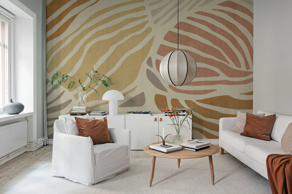 Graphic Leafs, Coral Mural Wallpaper - room preview 03