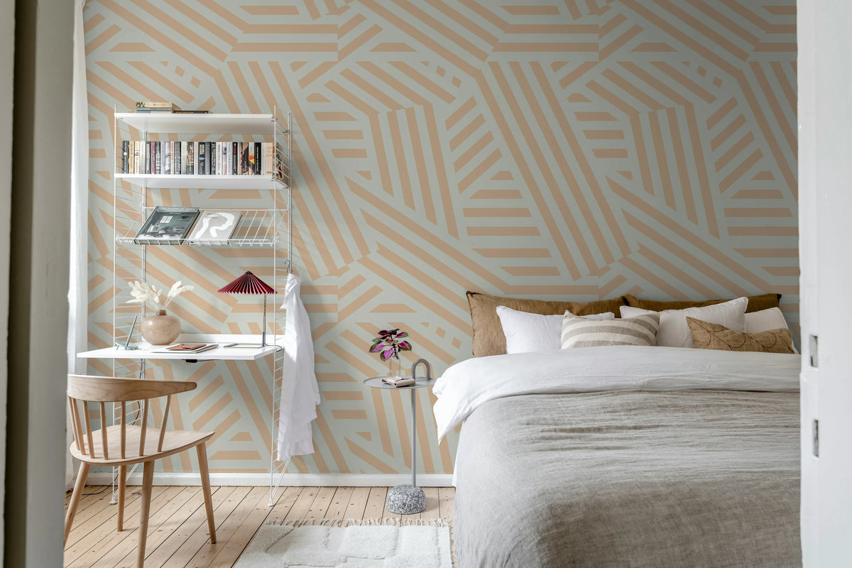 Abstract Stripes, Peach & Pearl Mural Wallpaper - room preview 03