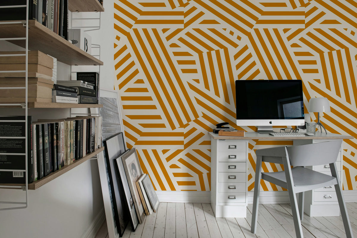 Abstract Stripes, Toffee & Cream Mural Wallpaper - room preview 03