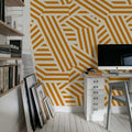Abstract Stripes, Toffee & Cream Mural Wallpaper - room preview 03