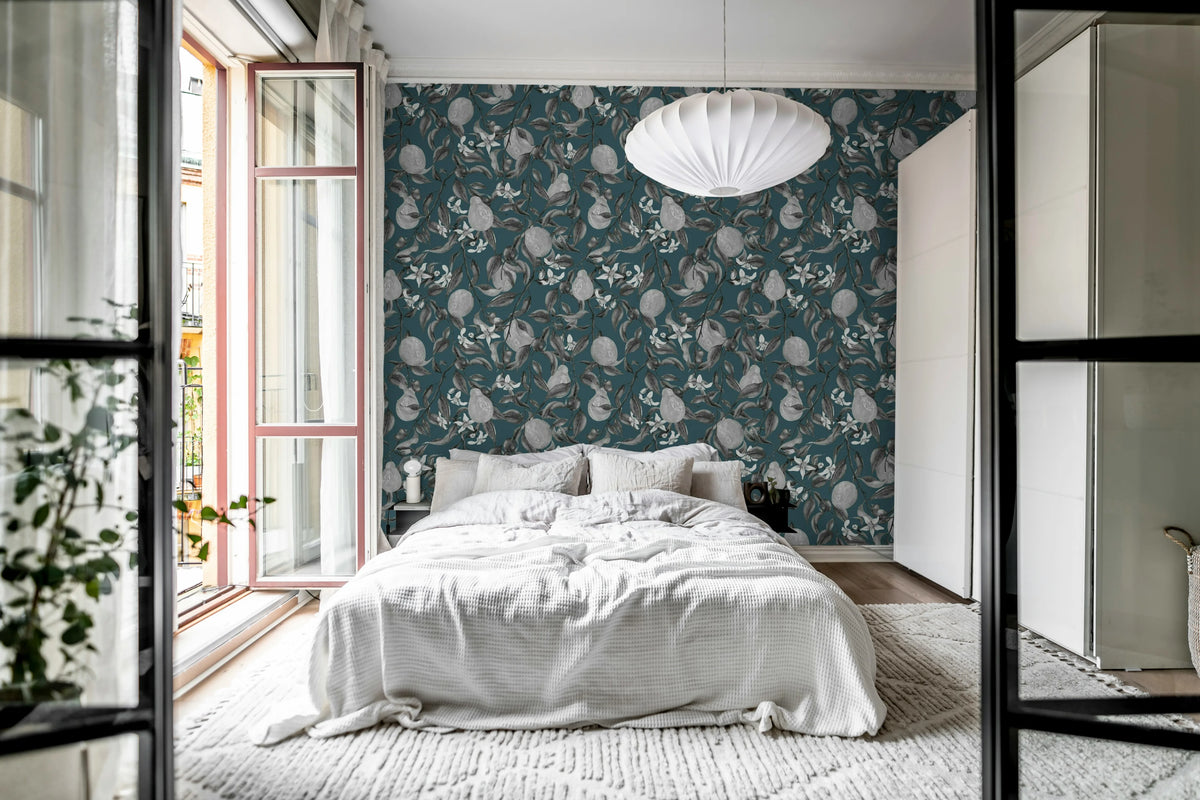 Pear Garden, Blue Mural Wallpaper - room preview 03